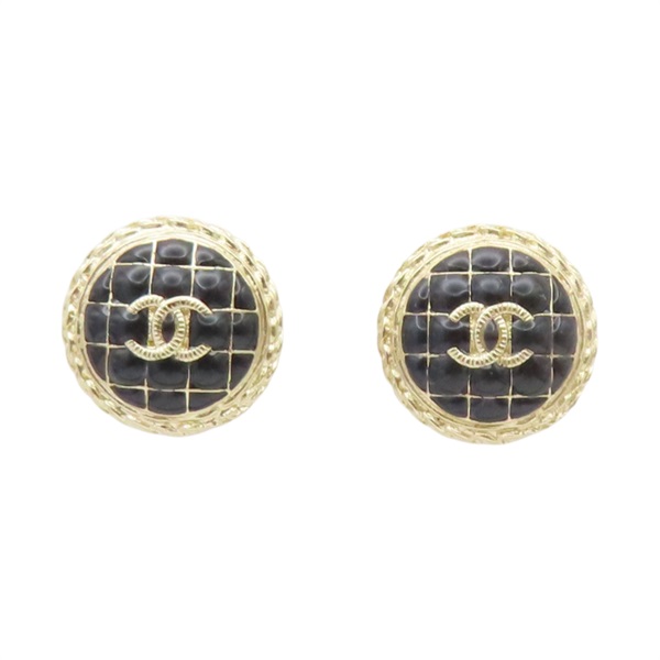 黑色琺瑯 金色鍍金 圓形 CC 針式 耳環【CHANEL 香奈兒】