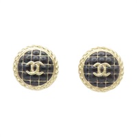 黑色琺瑯 金色鍍金 圓形 CC 針式 耳環【CHANEL 香奈兒】