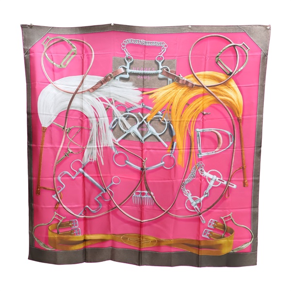 桃紅色 絲綢 Projets Carres 方巾 140x140【HERMES 愛馬仕】