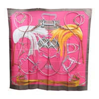 桃紅色 絲綢 Projets Carres 方巾 140x140【HERMES 愛馬仕】