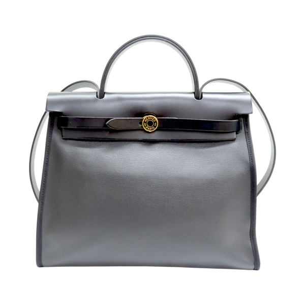 黑色 牛皮 帆布 Herbag Zip 31 肩背包 Z刻 金扣【HERMES 愛馬仕】