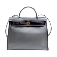 黑色 牛皮 帆布 Herbag Zip 31 肩背包 Z刻 金扣【HERMES 愛馬仕】