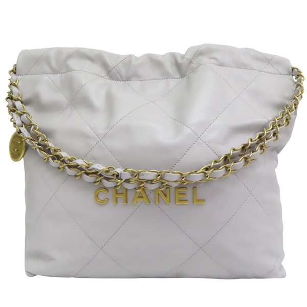 灰色 牛皮 22 鍊帶 肩背包 金釦【CHANEL 香奈兒】 AS3260