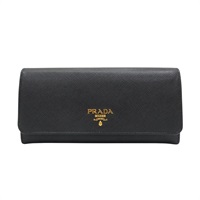 黑色 防刮牛皮 雙扣式 二折長夾【PRADA 普拉達】 1MH132