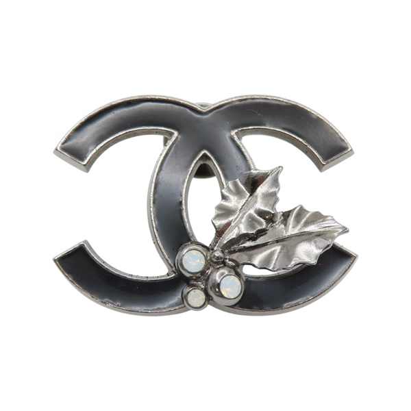 黑色 鍍銀 塑膠 LOGO 葉子胸針【CHANEL 香奈兒】