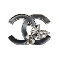 黑色 鍍銀 塑膠 LOGO 葉子胸針【CHANEL 香奈兒】