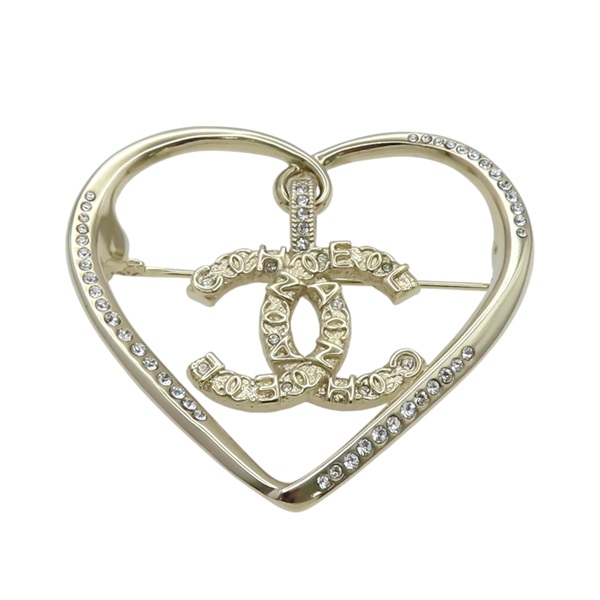 金色金屬 愛心 雙C 胸針【CHANEL 香奈兒】 AB6004