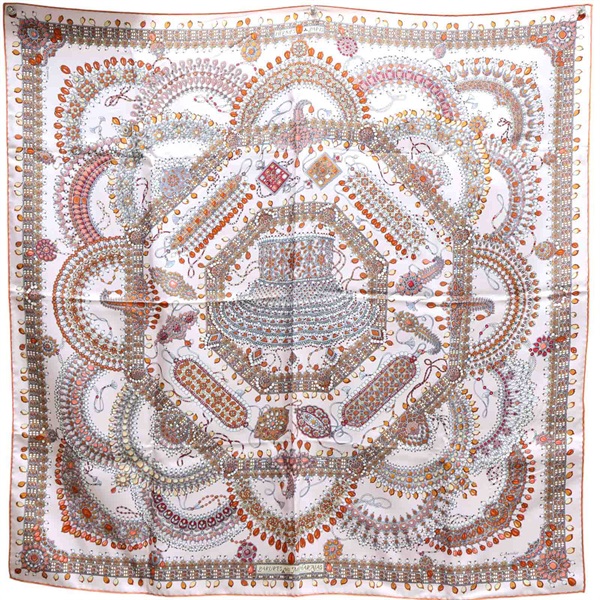 粉色 Parures Des Maharajas 絲綢 絲巾 90x90【HERMES 愛馬仕】