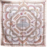 粉色 Parures Des Maharajas 絲綢 絲巾 90x90【HERMES 愛馬仕】
