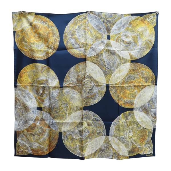 深藍/黄色 絲綢 方巾【CHANEL 香奈兒】