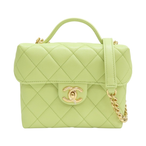 牛油果綠 菱格紋 牛皮 小型化妝包 鏈帶肩背包【CHANEL 香奈兒】