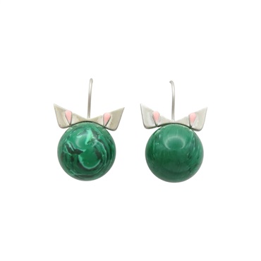 綠色 鍍銀 孔雀石 蝴蝶結 耳環【FENDI 芬迪】