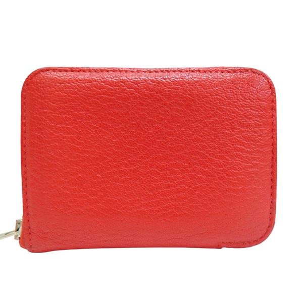 紅色 山羊皮 拉練零錢包 A刻【HERMES 愛馬仕】