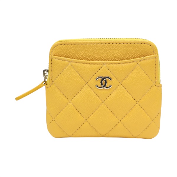 黃色牛皮 菱格紋 荔枝紋 拉鍊 零錢包 AP2061【CHANEL 香奈兒】 AP2061