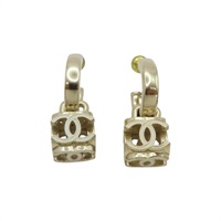 金色金屬 白色漆面雙C 方塊 耳環【CHANEL 香奈兒】 AB9567