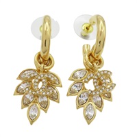 金色 雙C 水晶葉子 吊墜 針式耳環【CHANEL 香奈兒】