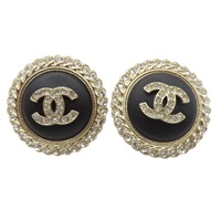 黑色 圓形 水鑽 針式耳環【CHANEL 香奈兒】