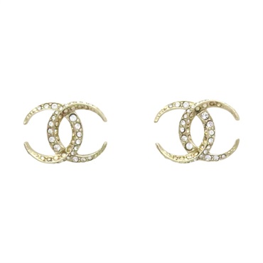 金色鍍金 水鑽 雙C 針式 耳環【CHANEL 香奈兒】