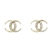 金色鍍金 水鑽 雙C 針式 耳環【CHANEL 香奈兒】