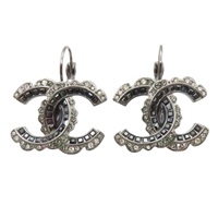 鍍黑銀 碎鑽 針式耳環【CHANEL 香奈兒】