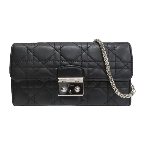 黑色 羊皮 Miss Dior 鍊帶 扣式長夾【DIOR 迪奧】