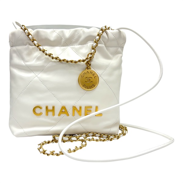 白色 牛皮 22 鍊帶 肩背包【CHANEL 香奈兒】 AS3980