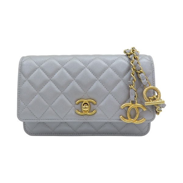 灰色 荔枝紋 牛皮 WOC 鏈帶 肩背包【CHANEL 香奈兒】