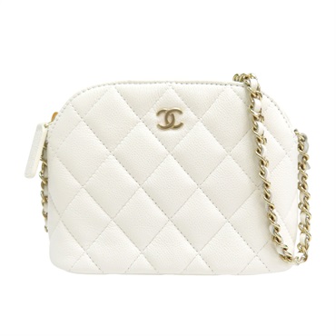 白色 牛皮 菱格紋 金鏈條貝殼包 肩背包【CHANEL 香奈兒】 AP4000