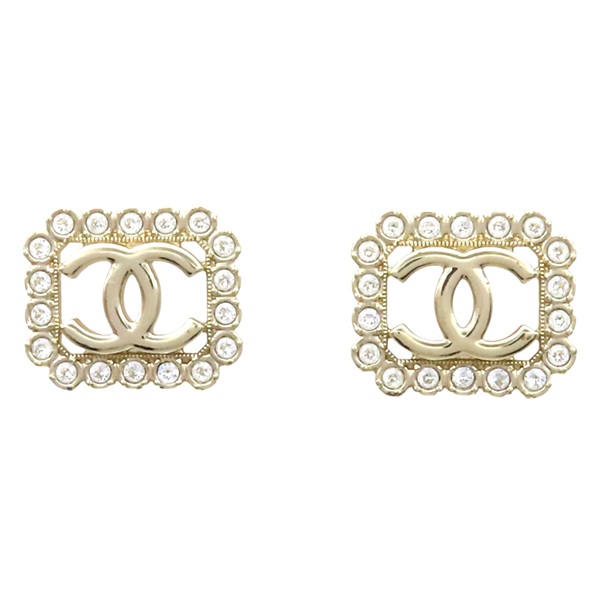 方框金屬 水晶 雙C B23 耳環【CHANEL 香奈兒】