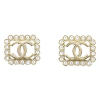 方框金屬 水晶 雙C B23 耳環【CHANEL 香奈兒】