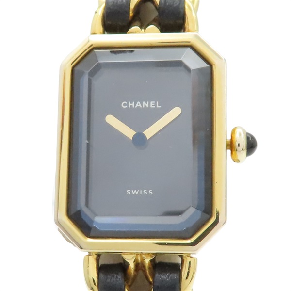Premiere M 石英腕錶 黑色錶盤 鍍金 皮革錶帶【CHANEL 香奈兒】 H6951