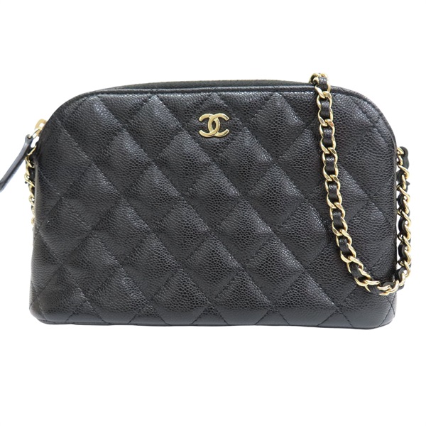 黑色 菱格紋 荔枝紋 牛皮 貝殼包 鏈帶肩背包 金釦 (無卡)【CHANEL 香奈兒】 AP4016