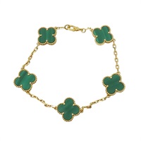 18K黃金 孔雀石 5枚四葉幸運 Vintage Alhambra 手鍊【Van Cleef & Arpels 梵克雅寶】 ARL80900