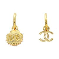 金色鍍金 水鑽 貝殼 雙C 垂墜 針式耳環【CHANEL 香奈兒】 ABA065