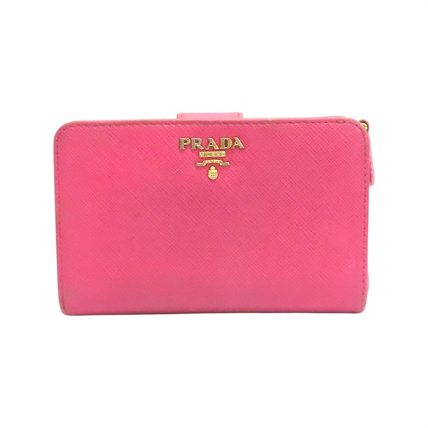 粉色牛皮 扣式 中夾【PRADA 普拉達】