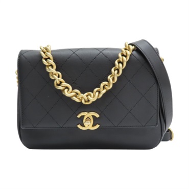 黑色 菱格紋牛皮 Flap Bag 肩背包【CHANEL 香奈兒】