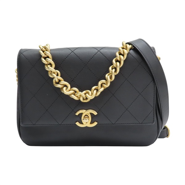 黑色 菱格紋牛皮 Flap Bag 肩背包【CHANEL 香奈兒】