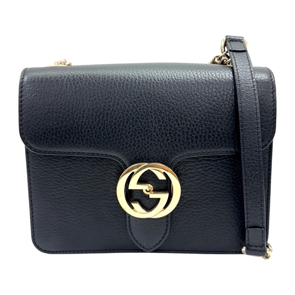 黑色 牛皮 Interlocking 金鏈斜背包 【GUCCI 古馳】 510304