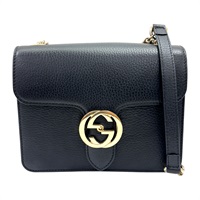 黑色 牛皮 Interlocking 金鏈斜背包 【GUCCI 古馳】 510304