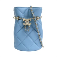 藍色 菱格紋羊皮 MINI 水桶包 肩背包【CHANEL 香奈兒】