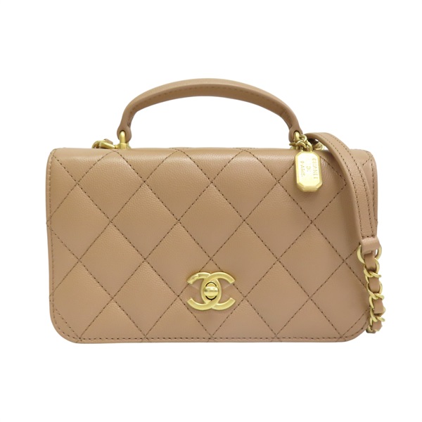 茶色 菱格紋 牛皮 Mini Top Handle Flap 兩用包 AS4286【CHANEL 香奈兒】 AS4286