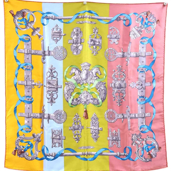 粉/綠/藍/黄色 LA SELLE IMAGINAIRE 絲綢 絲巾 003846S 65x65【HERMES 愛馬仕】 003846S