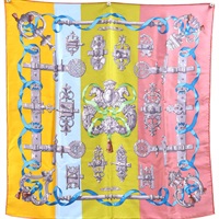 粉/綠/藍/黄色 LA SELLE IMAGINAIRE 絲綢 絲巾 003846S 65x65【HERMES 愛馬仕】 003846S