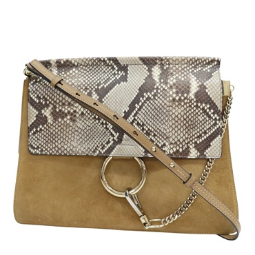 棕色 麂皮 拚蛇皮 肩背包【Chloe 克羅伊】