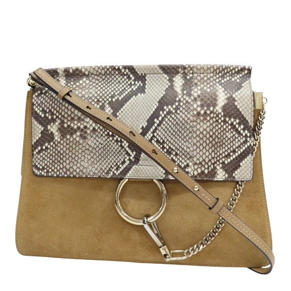 棕色 麂皮 拚蛇皮 肩背包【Chloe 克羅伊】