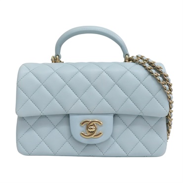 藍色 菱格紋 羊皮 Mini Coco Handle 鍊帶 兩用包 AS2431【CHANEL 香奈兒】 AS2431