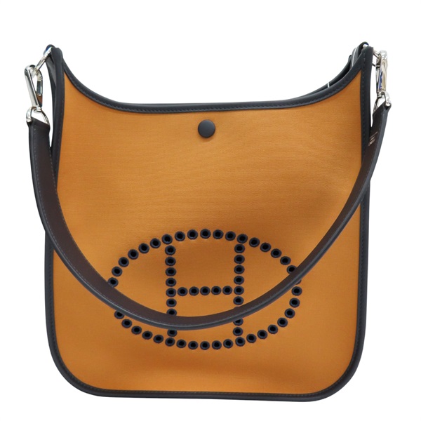 餅乾色帆布 深藍色牛皮 加侖紫內裡 Neo Evelyne 29 肩背包 W刻【HERMES 愛馬仕】 H084546CKAE