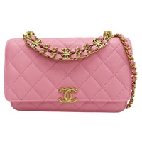 粉紅色 菱格紋 荔枝牛皮 WOC 鏈帶肩背包 金釦【CHANEL 香奈兒】 AP3021