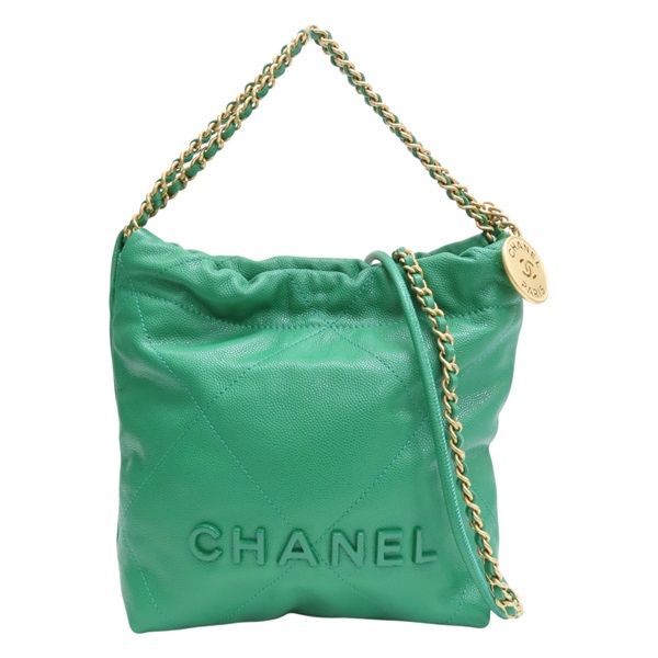 綠色 牛皮 Mini 22 兩用包 金釦【CHANEL 香奈兒】 AS3980