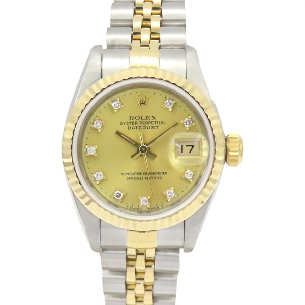 香檳鑽錶盤 18K黃金 不鏽鋼 鑽石 Datejust 10PD 腕錶【ROLEX 勞力士】 69173G